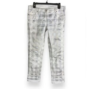 Roberto Cavalli Metallic Houndstooth Coated Denim in Silver & Cream EU42 / US6